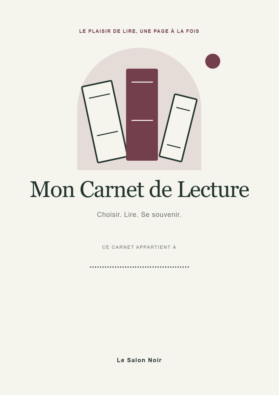 Couverture du carnet Mon Carnet de Lecture inclus dans le pack